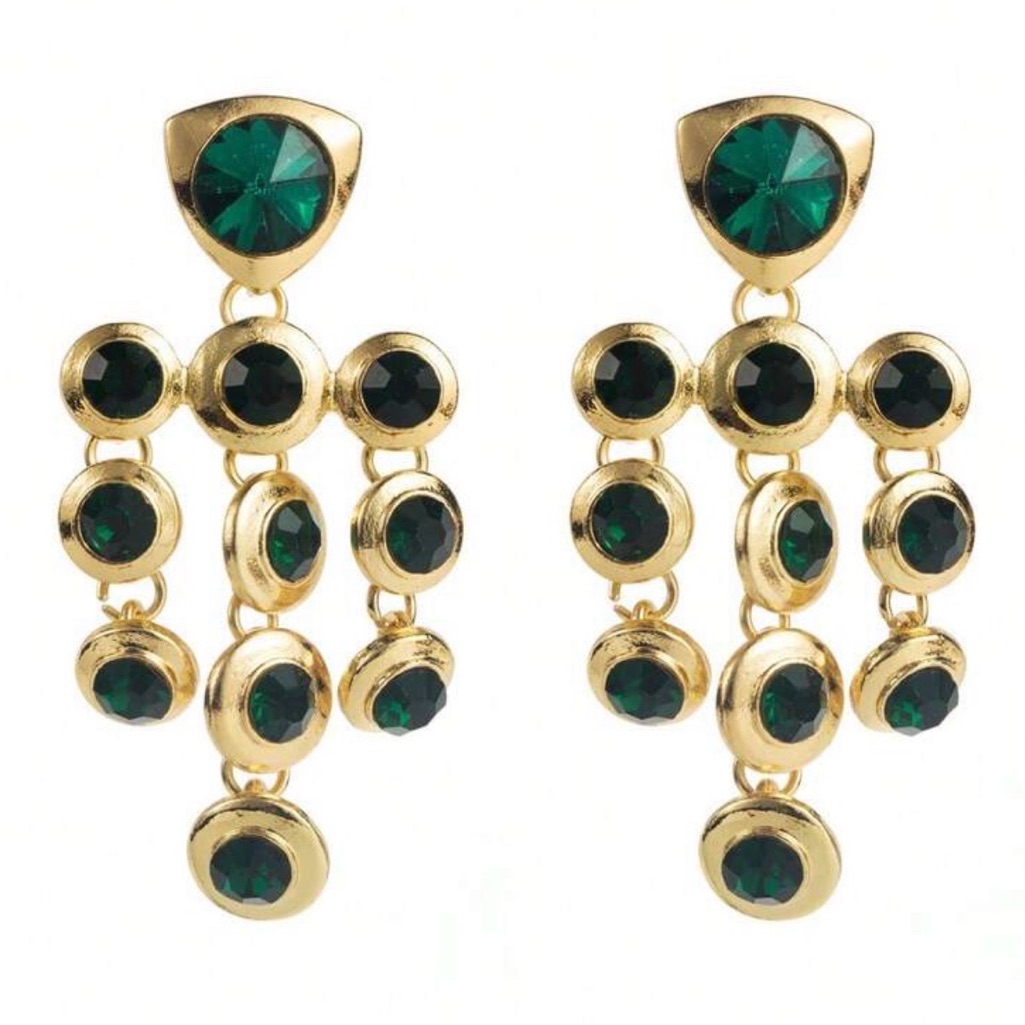 Elegant Gold And Green Chandelier Earrings